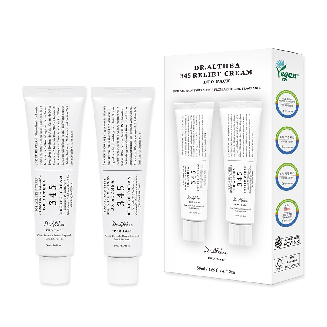 Dr.Althea 345 Relief Cream, Korean Skincare, 1.69 Fl Oz (Ver.2 - Pack of 1) | PDRN, Hyaluronic Acid for Instant Hydration, Blemish, Post-Acne Vegan Face Moisturizer with Centella, Non-comedogenic