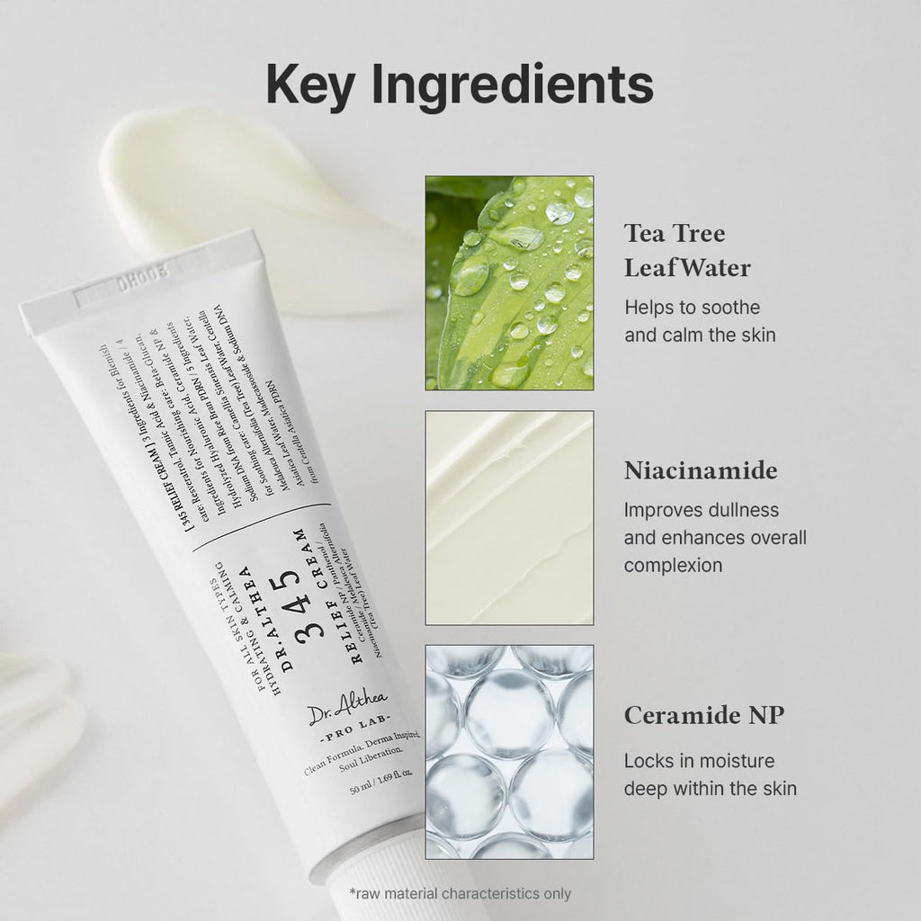 Dr.Althea 345 Relief Cream, Korean Skincare, 1.69 Fl Oz (Ver.2 - Pack of 1) | PDRN, Hyaluronic Acid for Instant Hydration, Blemish, Post-Acne Vegan Face Moisturizer with Centella, Non-comedogenic