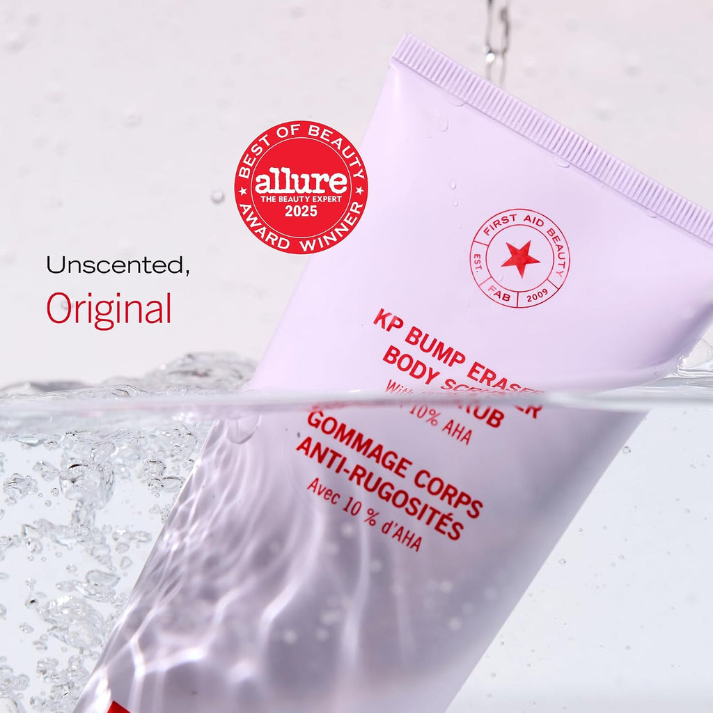 First Aid Beauty KP Bump Eraser Body Scrub with 10% AHA - Dermatologist-Tested Keratosis Pilaris Exfoliator - Support for Rough Bumps, Uneven Skin Texture & Strawberry Skin - Sensitive Skin