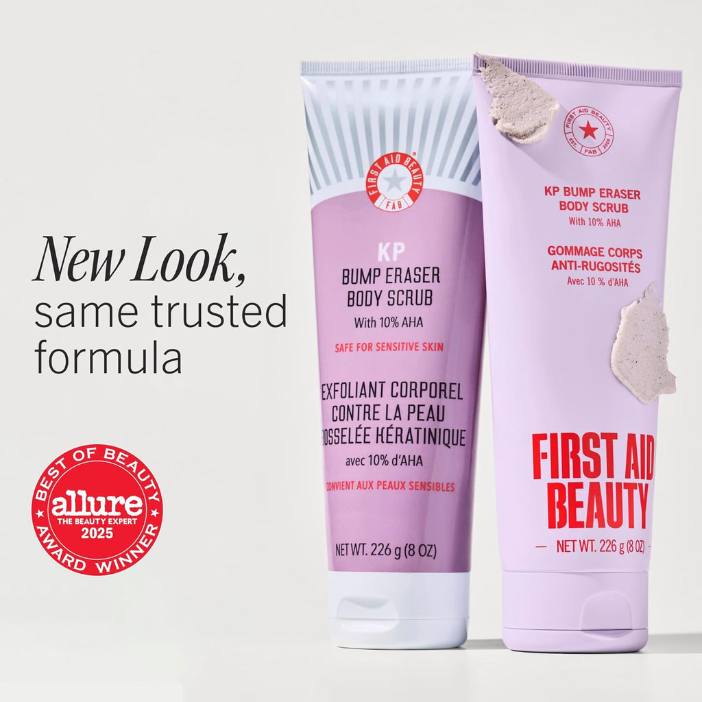 First Aid Beauty KP Bump Eraser Body Scrub with 10% AHA - Dermatologist-Tested Keratosis Pilaris Exfoliator - Support for Rough Bumps, Uneven Skin Texture & Strawberry Skin - Sensitive Skin