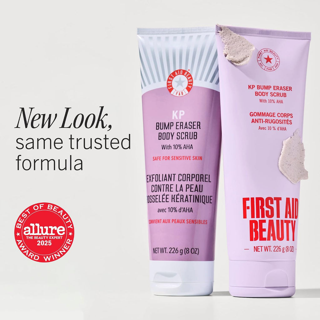 First Aid Beauty KP Bump Eraser Body Scrub with 10% AHA - Dermatologist-Tested Keratosis Pilaris Exfoliator - Support for Rough Bumps, Uneven Skin Texture & Strawberry Skin - Sensitive Skin