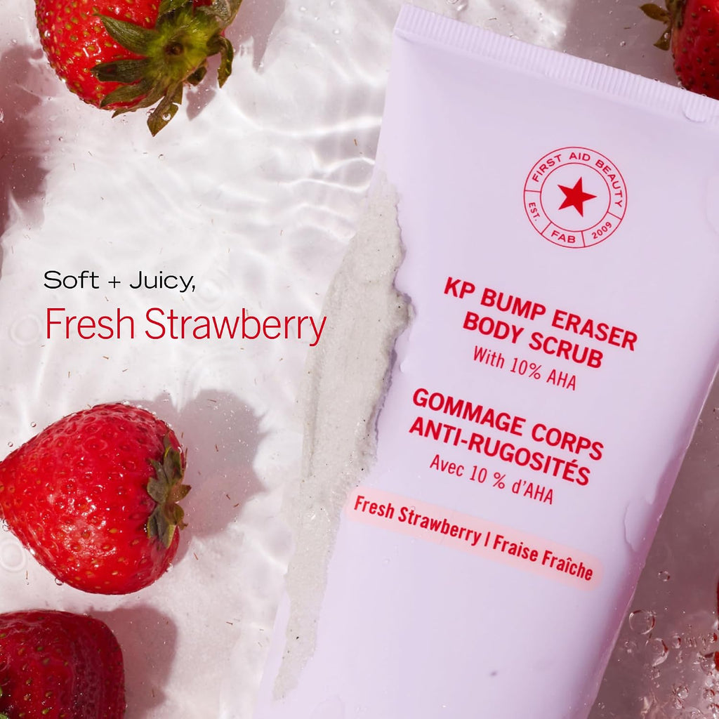 First Aid Beauty KP Bump Eraser Body Scrub with 10% AHA - Dermatologist-Tested Keratosis Pilaris Exfoliator - Support for Rough Bumps, Uneven Skin Texture & Strawberry Skin - Sensitive Skin