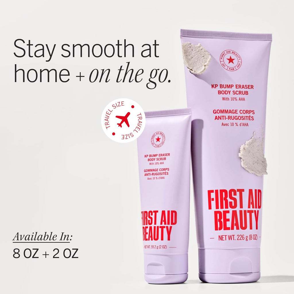 First Aid Beauty KP Bump Eraser Body Scrub with 10% AHA - Dermatologist-Tested Keratosis Pilaris Exfoliator - Support for Rough Bumps, Uneven Skin Texture & Strawberry Skin - Sensitive Skin