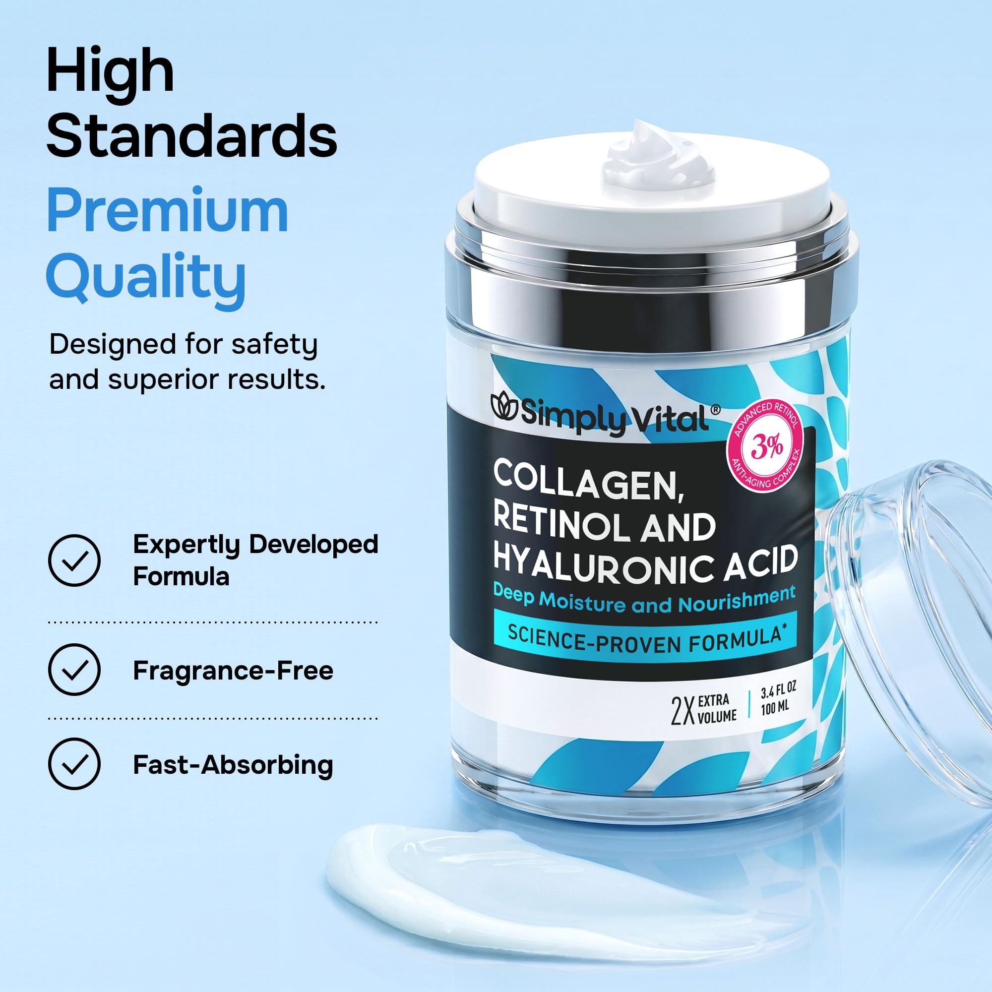 Anti-Aging Face Moisturizer with Retinol, Collagen & Hyaluronic Acid - Moisturizer Face Cream for Women & Men - Visibly Firming & Hydrating Neck Cream - Day & Night Skin Care - 1.7 fl oz
