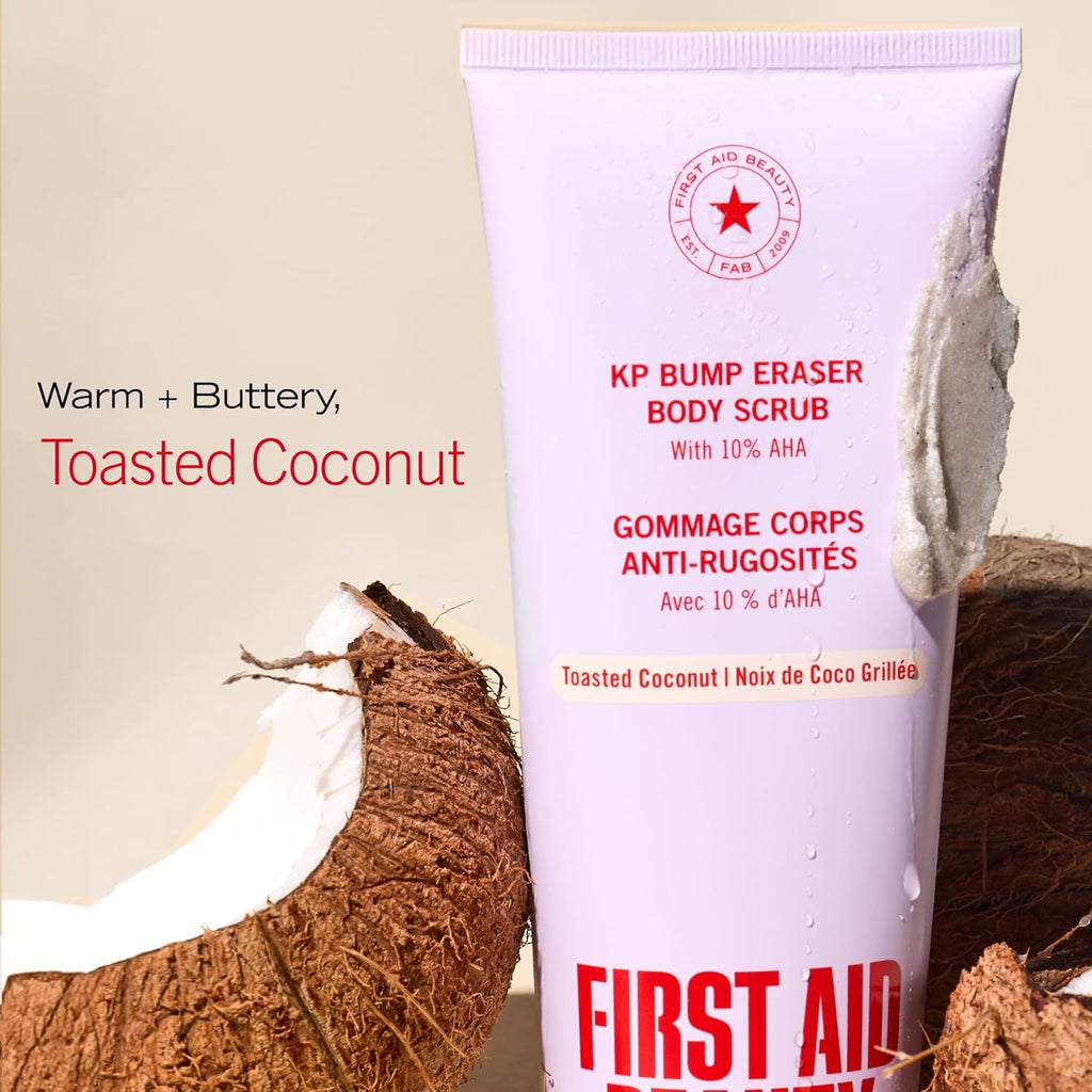 First Aid Beauty KP Bump Eraser Body Scrub with 10% AHA - Dermatologist-Tested Keratosis Pilaris Exfoliator - Support for Rough Bumps, Uneven Skin Texture & Strawberry Skin - Sensitive Skin