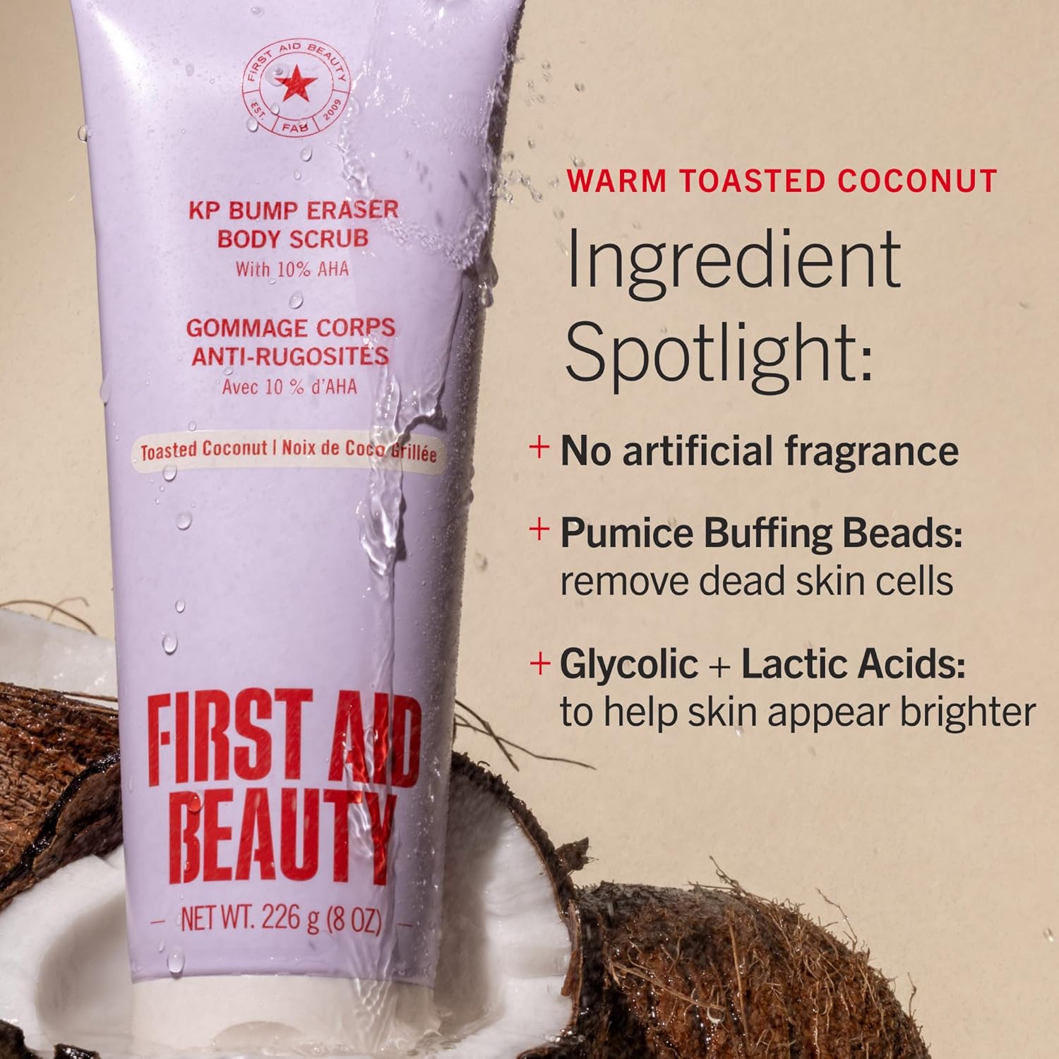 First Aid Beauty KP Bump Eraser Body Scrub with 10% AHA - Dermatologist-Tested Keratosis Pilaris Exfoliator - Support for Rough Bumps, Uneven Skin Texture & Strawberry Skin - Sensitive Skin