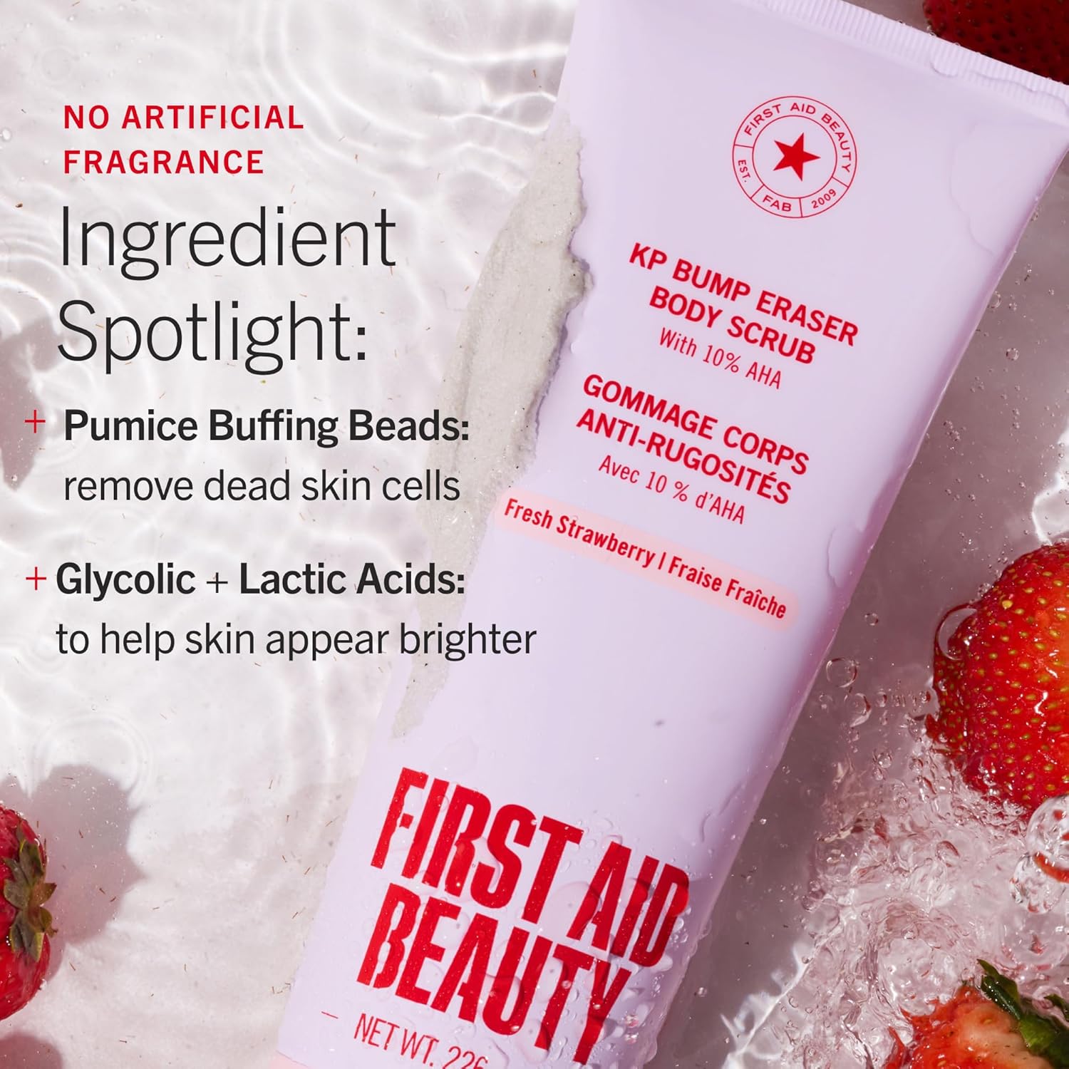 First Aid Beauty KP Bump Eraser Body Scrub with 10% AHA - Dermatologist-Tested Keratosis Pilaris Exfoliator - Support for Rough Bumps, Uneven Skin Texture & Strawberry Skin - Sensitive Skin
