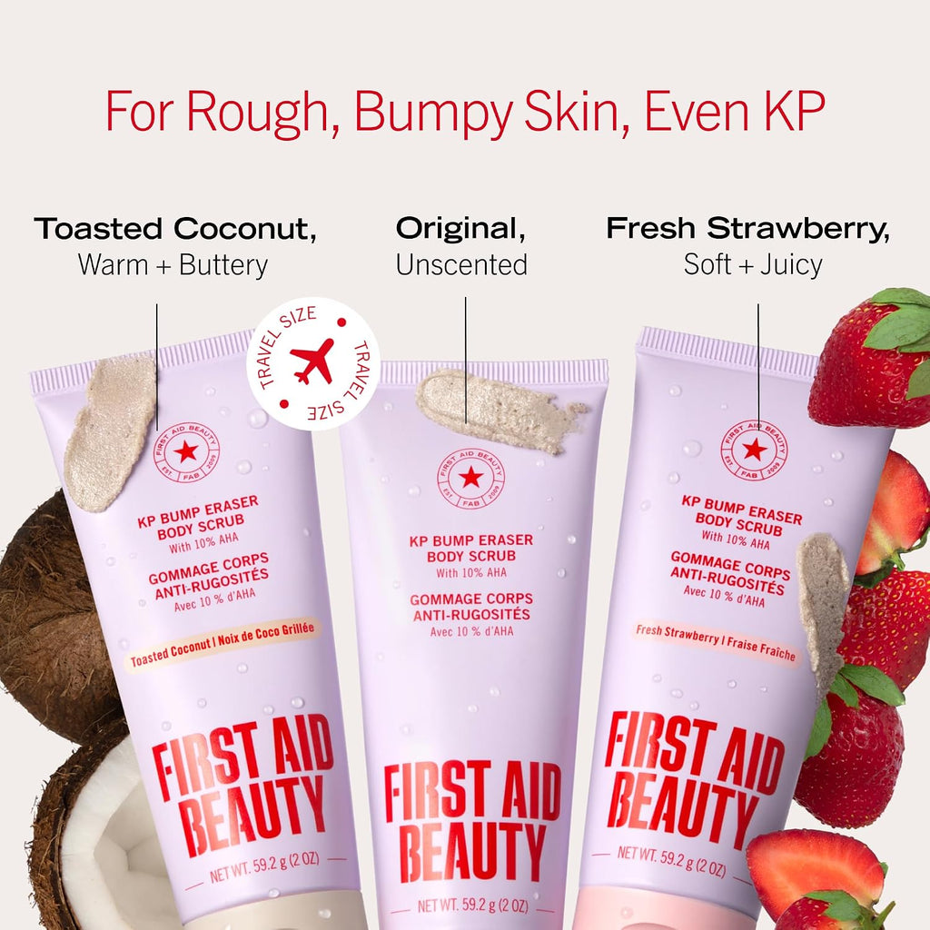 First Aid Beauty KP Bump Eraser Body Scrub with 10% AHA - Dermatologist-Tested Keratosis Pilaris Exfoliator - Support for Rough Bumps, Uneven Skin Texture & Strawberry Skin - Sensitive Skin