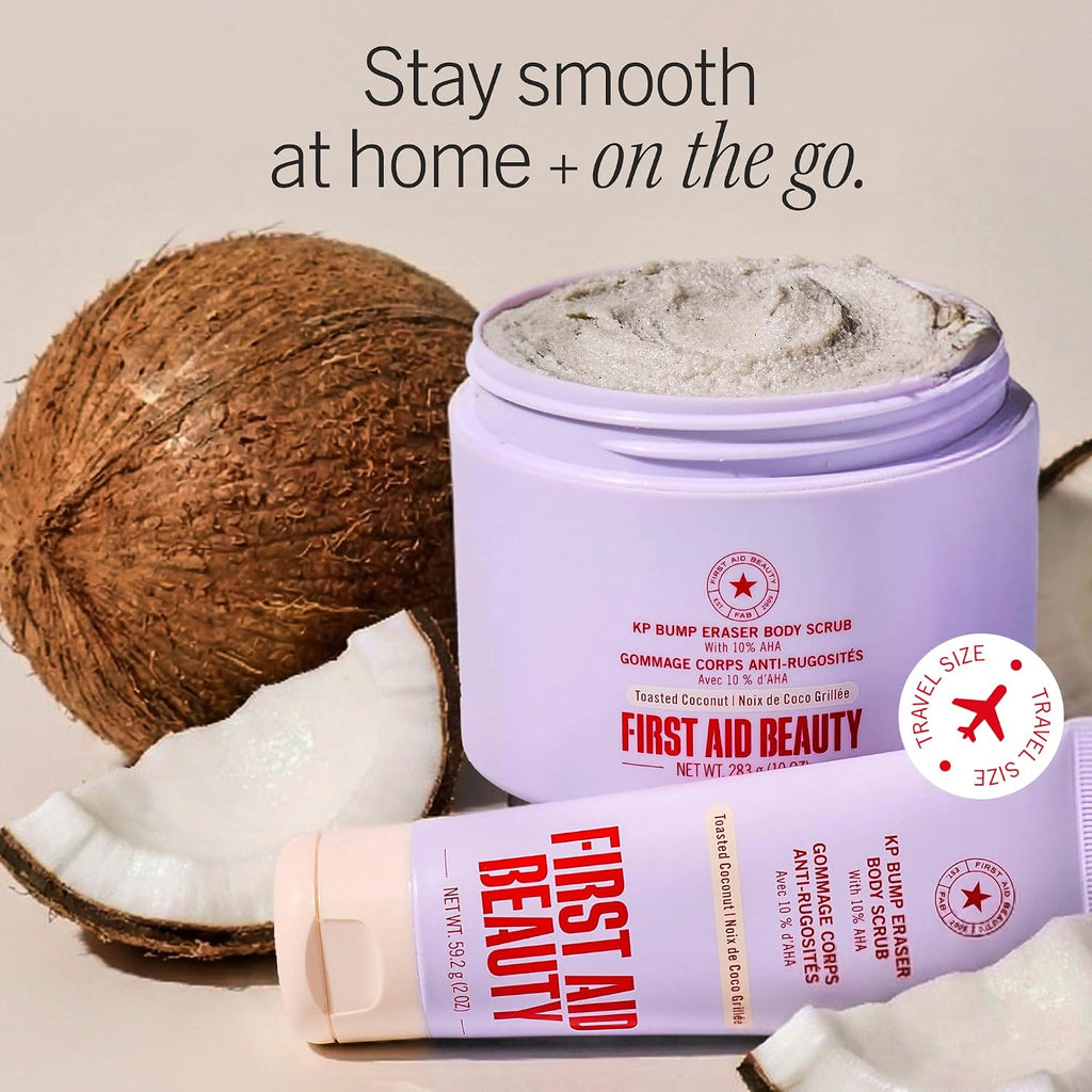 First Aid Beauty KP Bump Eraser Body Scrub with 10% AHA - Dermatologist-Tested Keratosis Pilaris Exfoliator - Support for Rough Bumps, Uneven Skin Texture & Strawberry Skin - Sensitive Skin